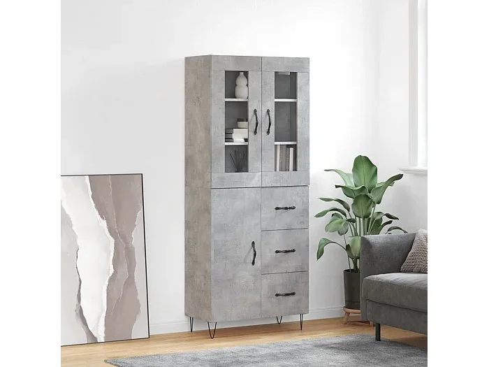 Aparador alto madera contrachapada gris hormigón 69,5x34x180 cm ES50541