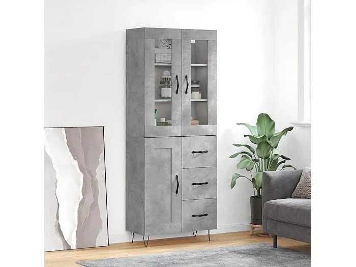 Aparador alto madera contrachapada gris hormigón 69,5x34x180 cm ES54109