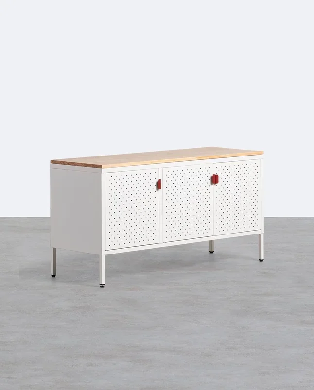 Aparador Bajo 3 Puertas de Acero Laminado y Madera de Pino Varys Blanco Alabaster – The Masie