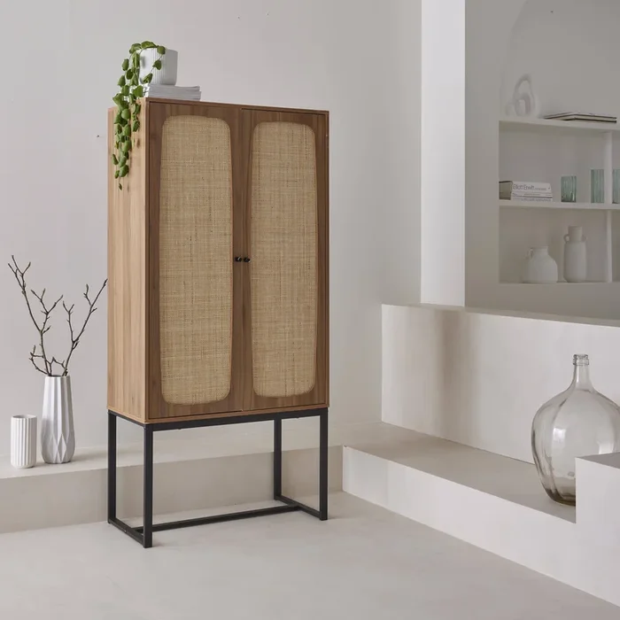 Aparador de 2 puertas de caña y madera, 165cm