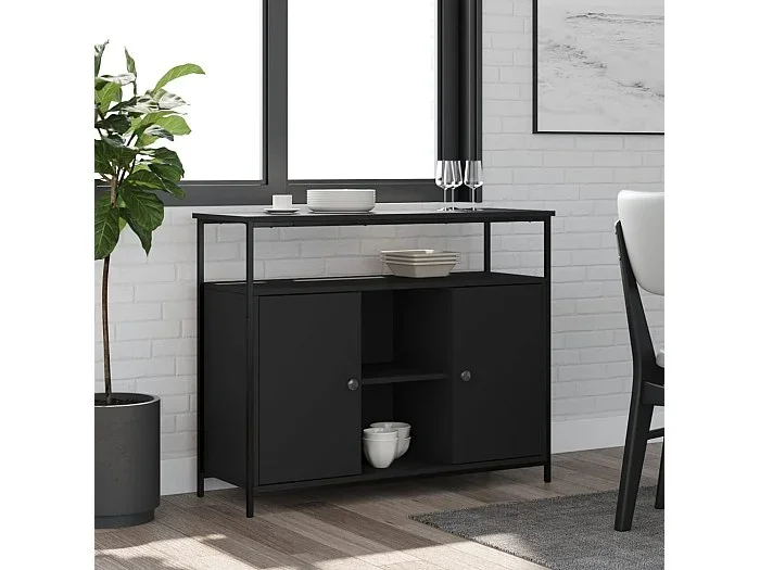 Aparador de madera de ingeniería negro 100x35x80 cm ES58325
