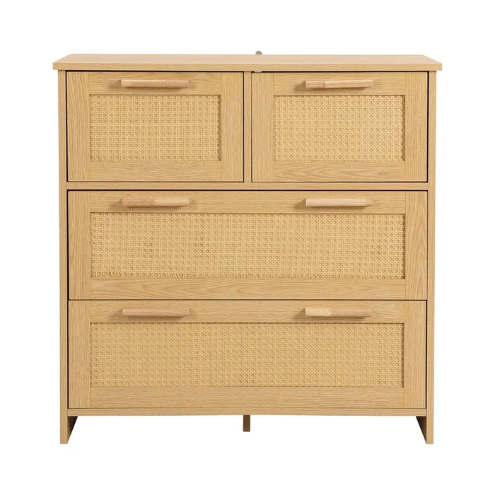 Aparador de ratán – 4 cajones con tiradores de madera maciza – Natural