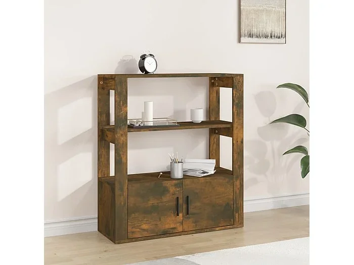 Aparador madera contrachapada color roble ahumado 80x30x90 cm ES60237
