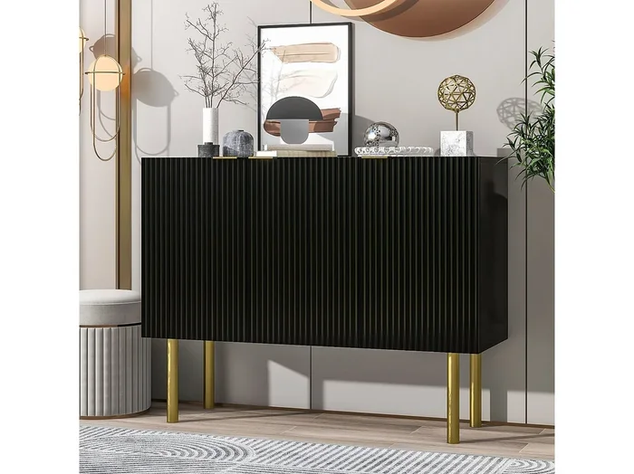 Aparador moderno de MDF con 3 puertas y estantes regulables para metal, salón, cocina, comedor, color negro