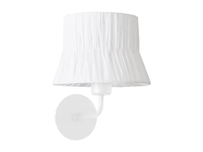 Aplique de pared CORA estilo clásico – Alt. 23,5 cm – E27 40W – pantalla cinta plisada ø20 cm – acero y blanco – IP20