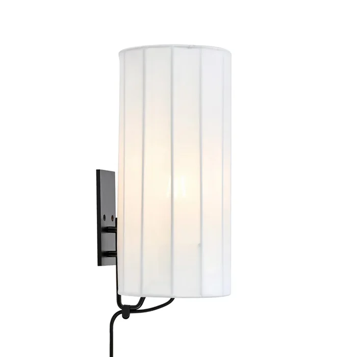 Aplique de pared Hikari, altura 31 cm, blanco/negro, tela/metal