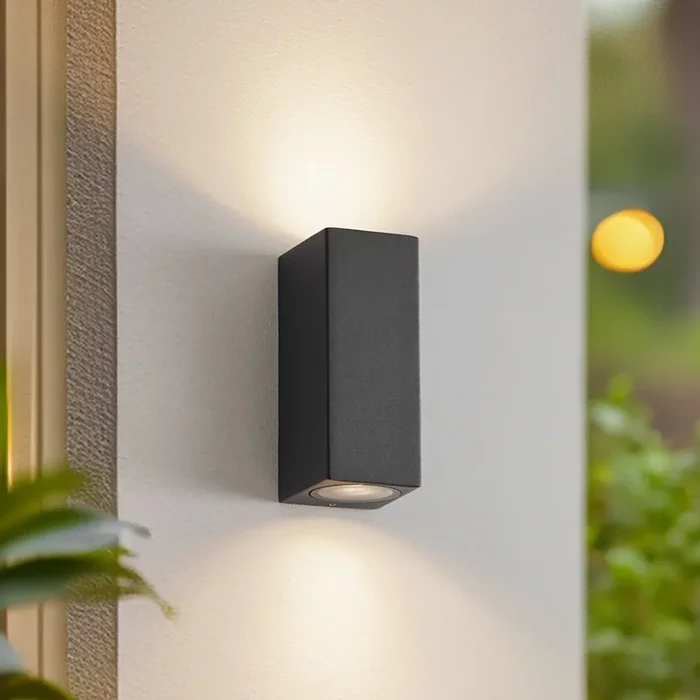Aplique de pared Xava de Lucande, arriba/abajo, antracita, 2 luces, GU10