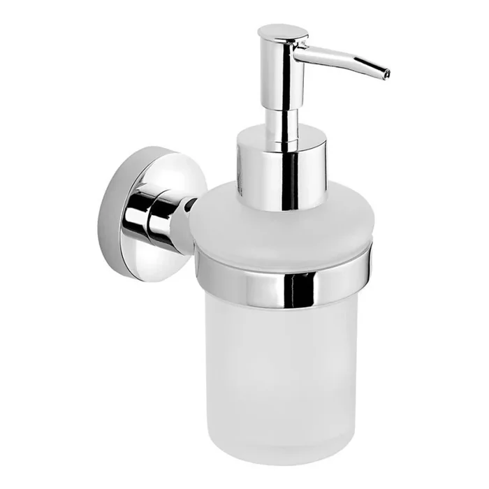 Aqualine – Dispensador de jabón de pared SAMBA 150 mm blanco leche tarros/cromo brillante