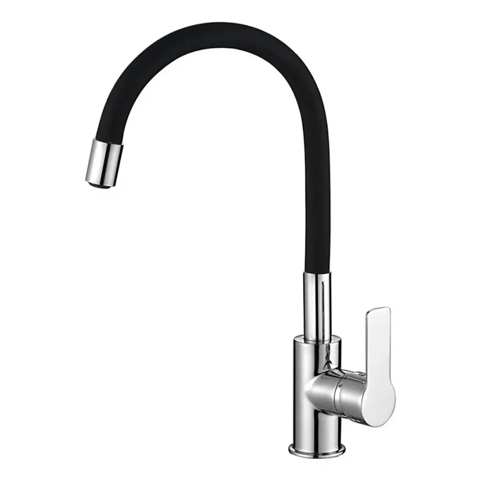 Aqualine – Grifo de fregadero con brazo flexible LORE negro/cromo brillante