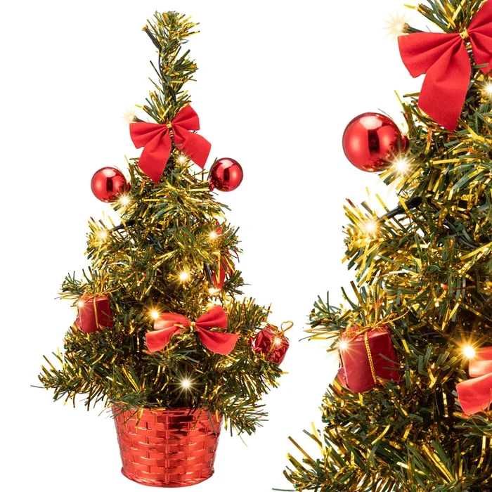 Árbol de Navidad de Mesa 36cm con LEDs y adornos rojos