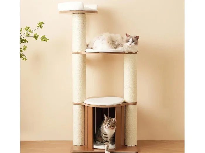 Árbol para gatos 135 cm de altura – 3 plataformas – 1 casa para gatos – blanco