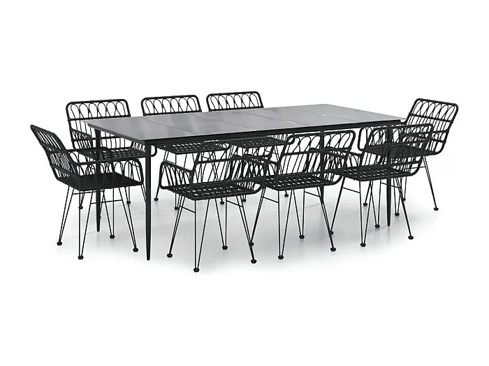 Arkadelphia Juego de comedor de jardín 9 piezas ratán sintético negro