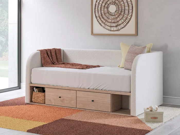 Arloster Tan/White Full Upholstered Day Bed with Storage