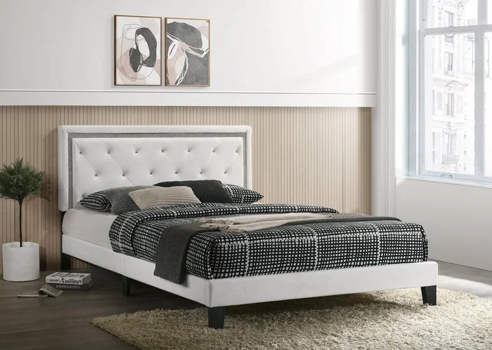 Armada PU White Queen Platform Bed