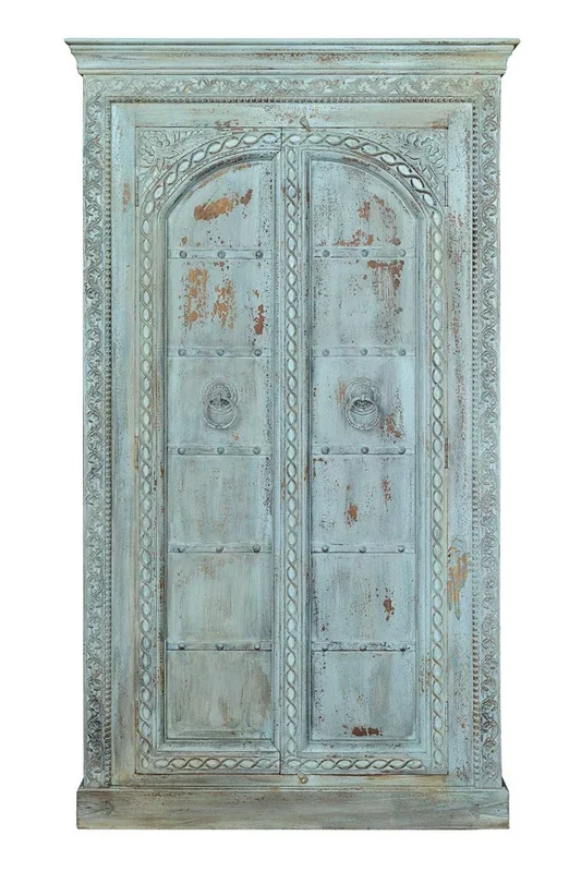 Armario 2 puertas en madera de mango color verde azulado de 207x44x117 cm – Giner y Colomer