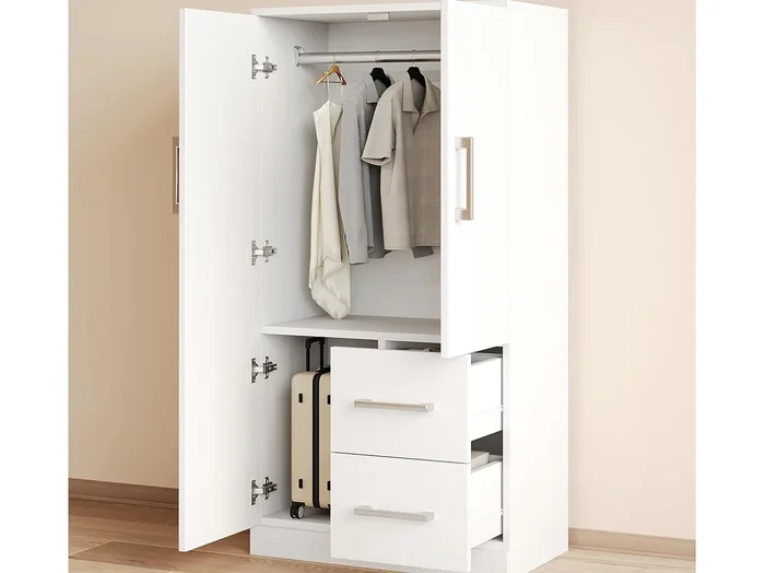 Armario 70x40x135 cm – 2 puertas – 2 cajones – con compartimentos de almacenamiento – blanco