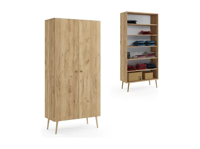 Armario Alto con 5 Estantes – Color Roble 212x87x41 cm – Diseño Escandinavo para Dormitorio o Salón