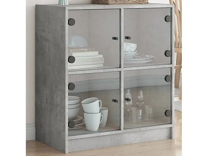 Armario auxiliar puertas de vidrio gris hormigón 68x37x75,5 cm ES674717
