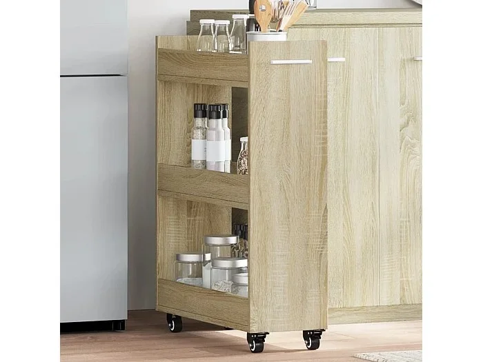 Armario con ruedas roble sonoma 60x22x79 cm madera contrachapada