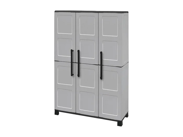 Armario exterior Dbellanov, Mueble escobero, mueble exterior 3 puertas, 100% Made in Italy, 102x37h169 cm, Gris claro y negro, Acabado a cuadros