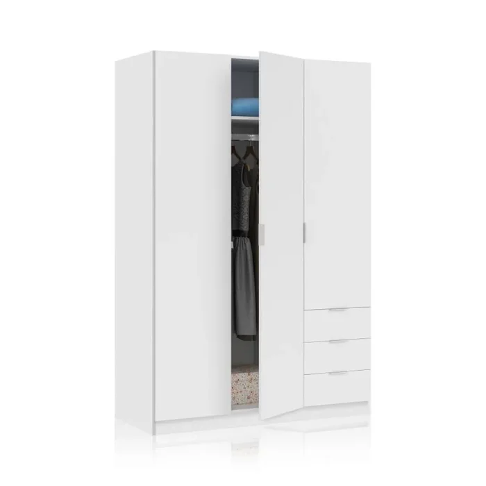 Armario Hexa 3 puertas 3 cajones Blanco 121 x 180 x 52 cm