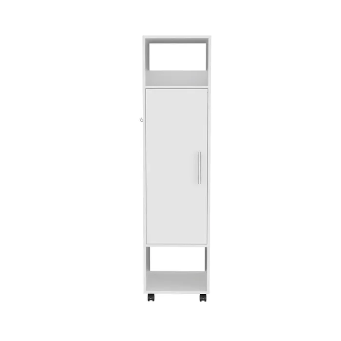 Armario Kronospan en melamina con una puerta , dos estante , barra para colgar ropa y espejo incluido , Blanco 160 X 40 X 48 cm