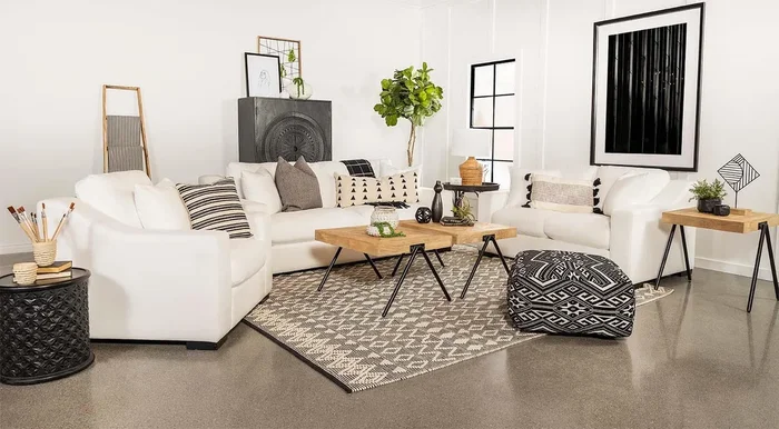 Ashlyn White Upholstered Sloped Arms Living Room Set