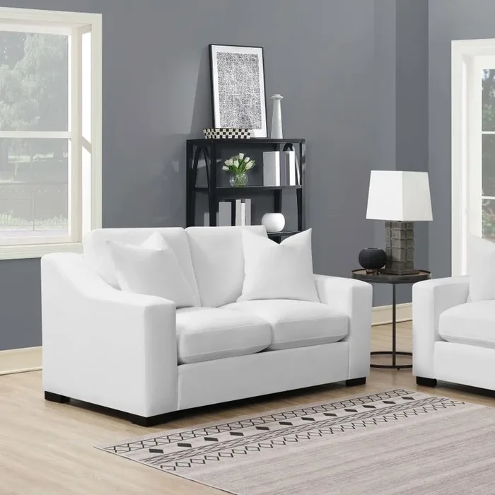 Ashlyn White Upholstered Sloped Arms Loveseat