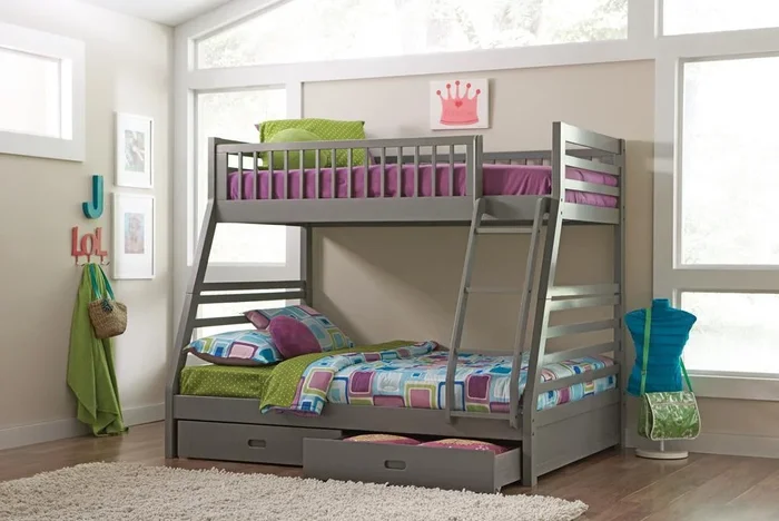 Ashton Gray Twin over Full 2-Drawer Bunk Bed