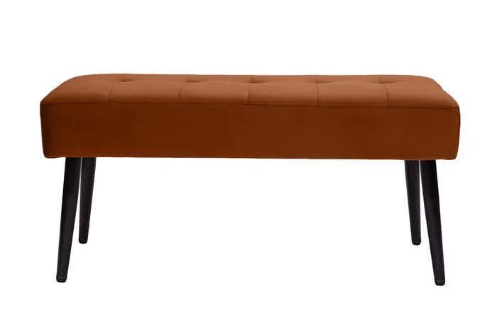 Banco de diseño capitoné de terciopelo terracota y metal negro 95 cm GUESTA