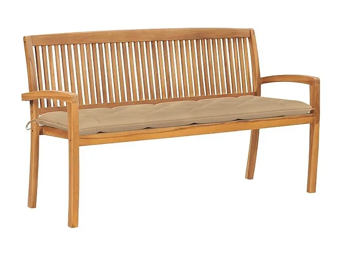 Banco de jardín apilable con cojín madera maciza de teca 159 cm