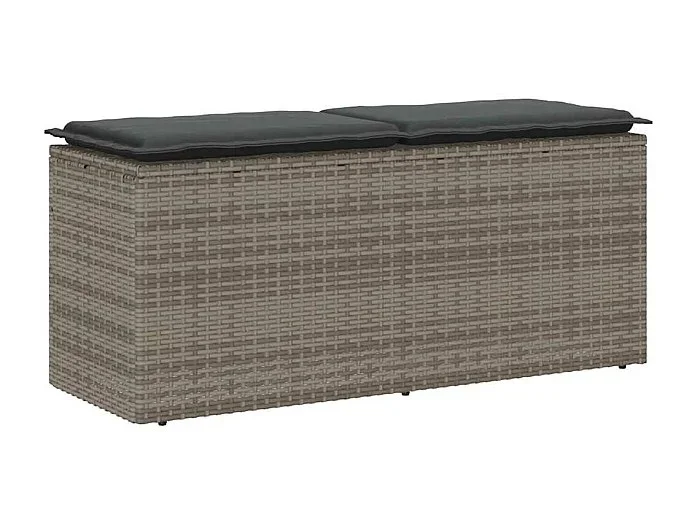 Banco de jardín con cojín ratán sintético gris 110x40x44 cm