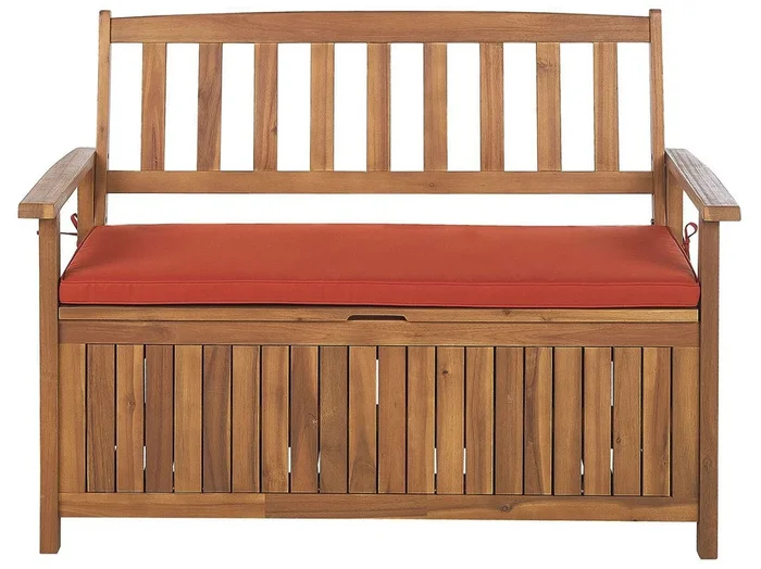 Banco de jardín con cojín SOVANA 120 cm con almacenaje Madera de acacia Rojo