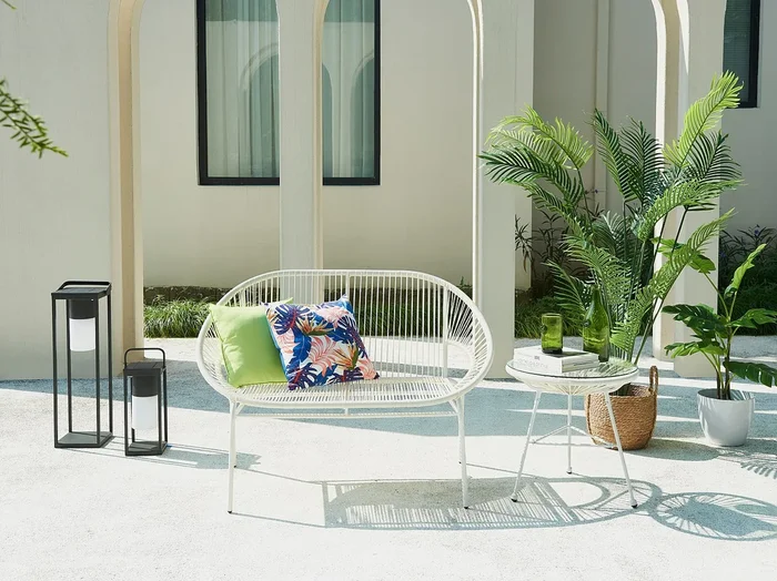 Banco de jardín de resina trenzada – Blanco – ALIOS III de MYLIA