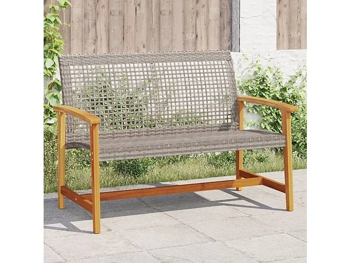 Banco de jardín madera de acacia y ratán PE gris 112 cm ES542127
