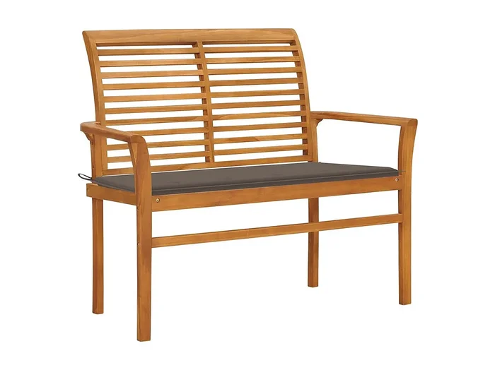 Banco de jardín madera maciza teca con cojín gris taupe 112 cm