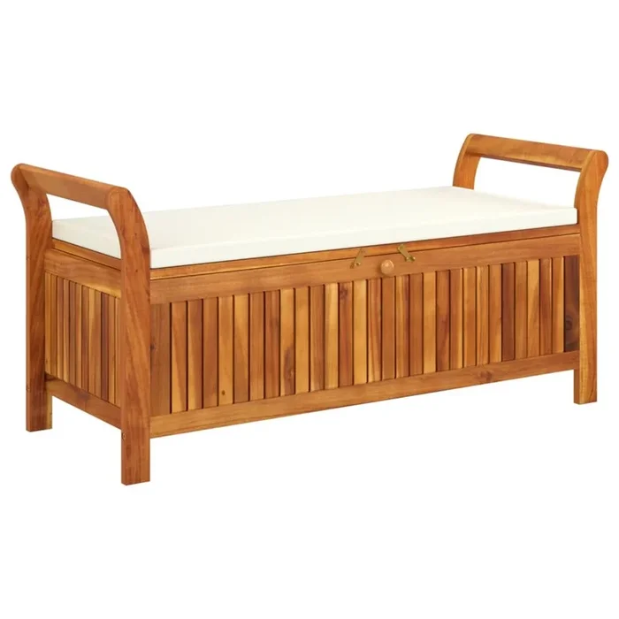 Banco de jardín Mobiliario de exterior terraza de almacenamiento de jardín con cojín 126 cm madera de acacia 02_0011808