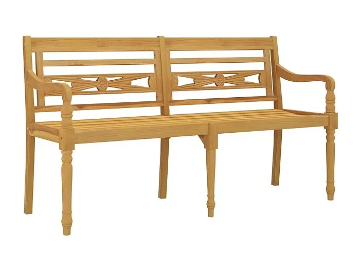 Banco de jardín muebles de exterior terraza con cojín negro 150 cm madera maciza de teca 02_0011081