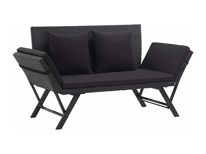 Banco de jardín Muebles de terraza exterior con cojines 110 x 60 x 32 cm mimbre de resina negro 02_0011595