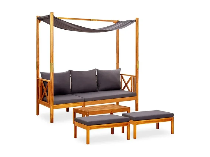 Banco de jardín Muebles de terraza exterior con mesa y reposapiés 179 x 66 x 180 cm madera maciza de acacia 02_0011641