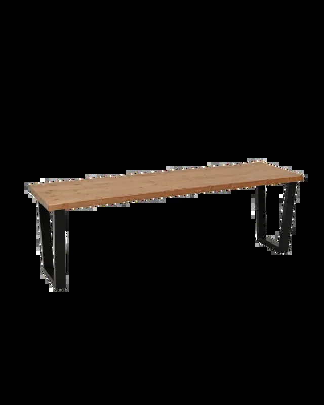 Banco de madera maciza acabado roble oscuro con patas de hierro negras de 180cm – DECOWOOD