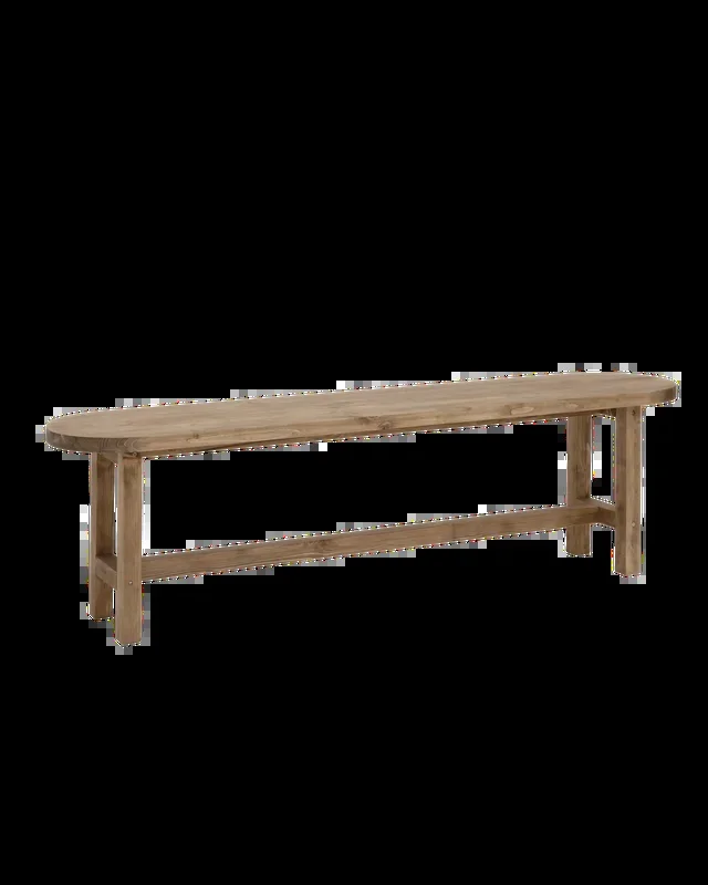Banco de madera maciza ovalado en tono envejecido de 120cm – DECOWOOD