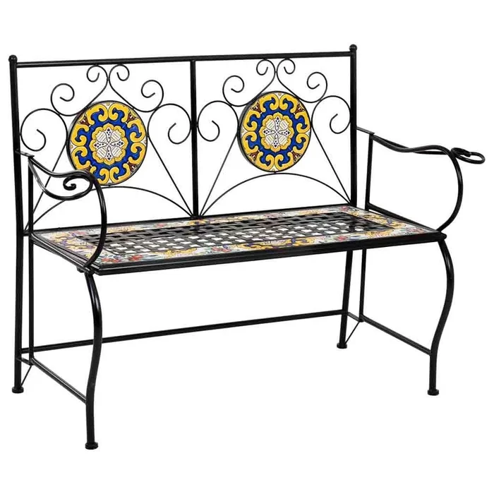 Banco de mosaico y forja negro 110x50x88h cm