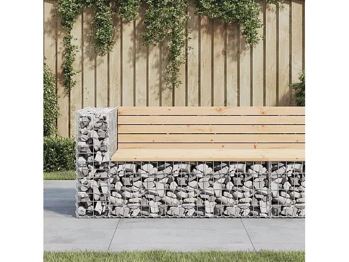Banco jardín diseño gaviones madera maciza pino 122x71x65,5 cm ES11018