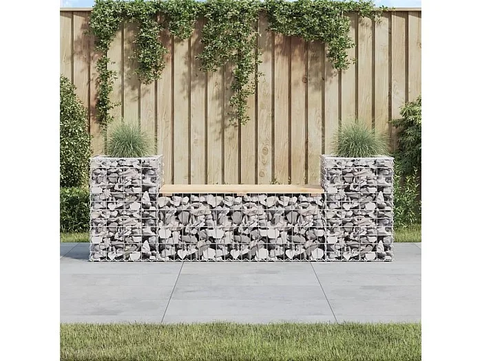 Banco jardín diseño gaviones madera maciza pino 183x41x60,5 cm