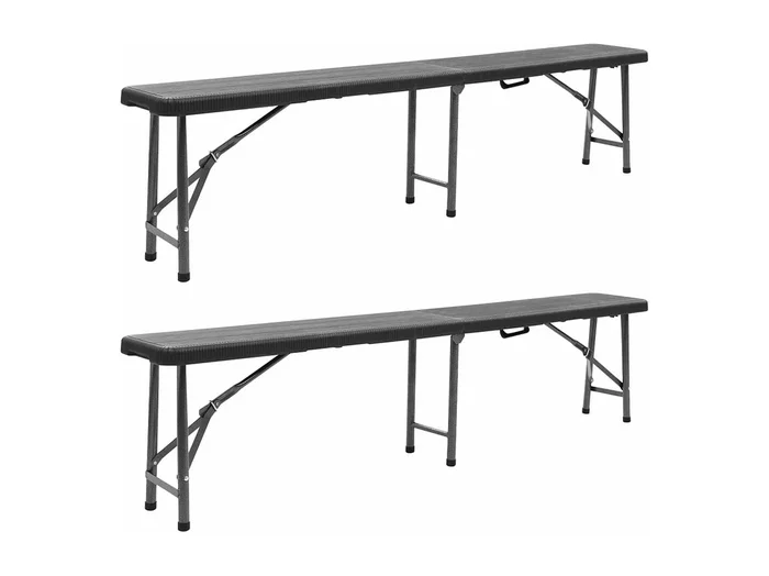 Bancos de jardín plegables 2 unidades HDPE negro 180 cm