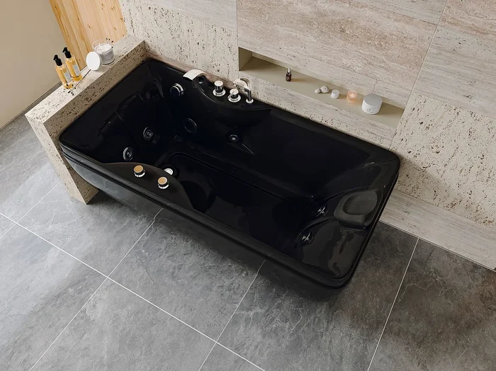 Bañera de hidromasaje negro – 1 plaza – 140L – 150 x 75 x 54,5 cm – Ángulo izquierdo – GAVINO