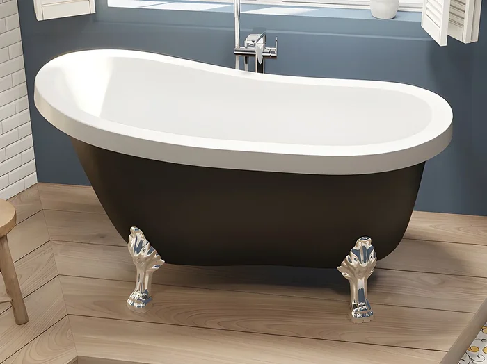 Bañera exenta retro con patas de león plateadas – 171 L – 145 x 74 x 77 cm – Negro mate – NISOS