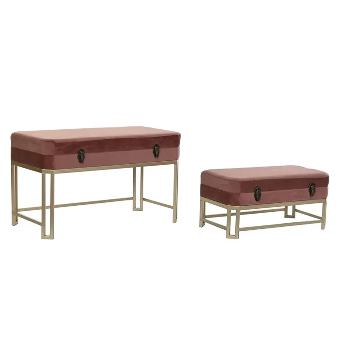 Banqueta DKD Home Decor Rosa Dorado Metal Terciopelo (80 x 40 x 47 cm)