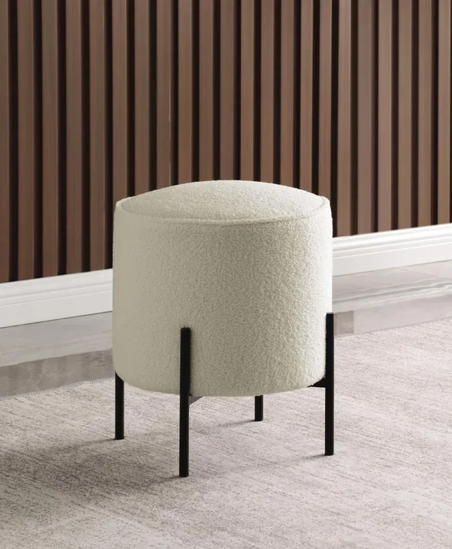 Basye Beige and Matte Black Round Upholstered Ottoman